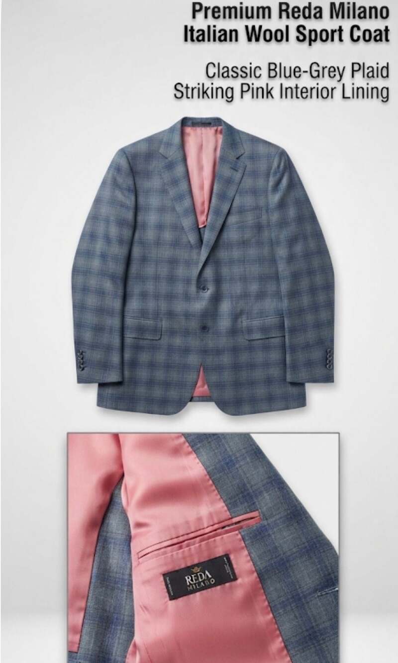 Mens Blue Plaid Single-Breasted Two-Button Blazer Sport Coat